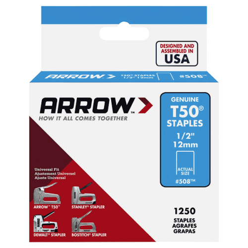 Arrow 508 Genuine T50 1/2-Inch Staples 1,250-Pack 